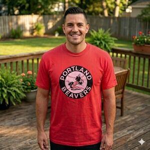 Red Jacket Portland Beavers T-Shirt Mens Medium Red MiLB Distressed Graphic Tee